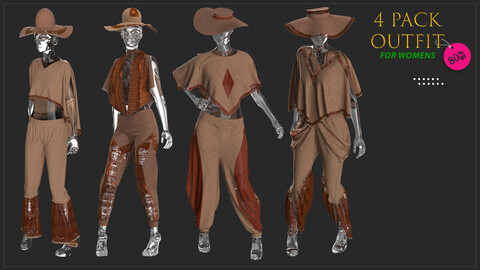 4 pack of outfit set for women CLO3D PROJECTS+OBJ+FBX