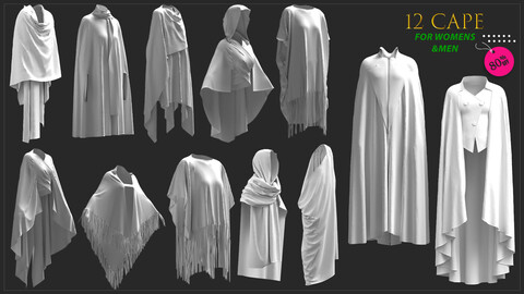 12 Cape MODELS for female and male / Marvelous Designer / CLO 3D