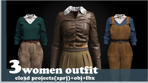 3 women outfit/clo3d project(ZPRJ)+OBJ+FBX.