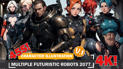 455 Multiple Futuristic Robots 2077 Diverse Outfit Character Design Reference Art V1 4K