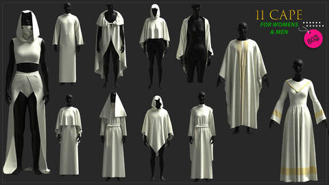 11 Cape MODELS for female and male / Marvelous Designer / CLO 3D