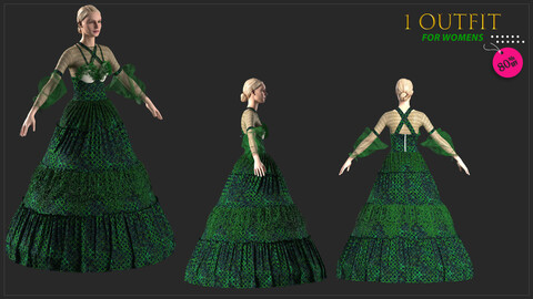 1 outfit  victorian dress inspird gown vol4 Marvelous & Clo3d / FBX