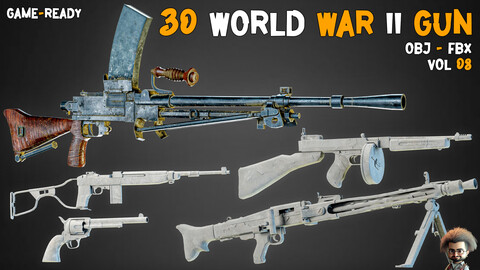 30 World War II Guns Base Mesh - Vol 08