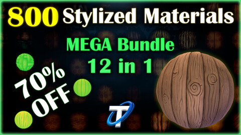 800 Stylized Materials - SBSAR + PBR Textures - Wood / Ground and Rock / Stone / Metal / Leather / Fabric / Gothic (MEGA Bundle)