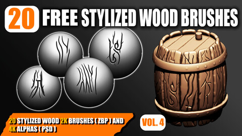 20 Free Stylized wood Brushes and Alphas: Vol 04