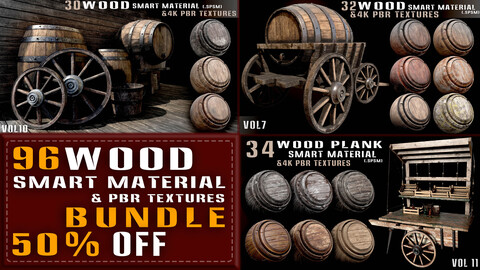 Bundle of 96 Wood Smart Materials & 4K PBR Textures (50% OFF - Black Friday Special Offer)