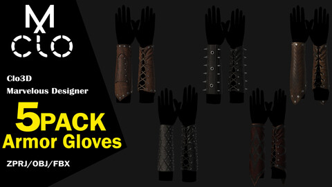 5 ArmorGloves Collection / 85%off / Clo3d / Marvelous designer / Project file / Obj / Fbx / Zprj