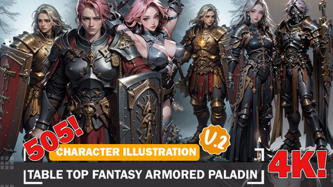 505 Fantasy Armored Paladin Tabletop Diverse Character and Outfit Reference Art V2 4K