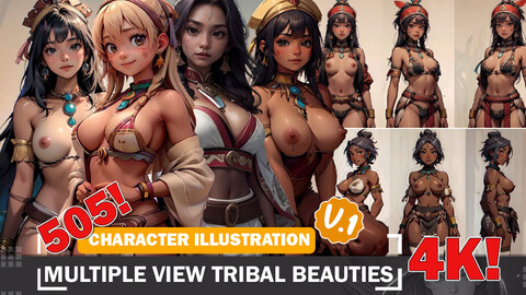 505 Multiple View Tribal Beauties Diverse Outfit Character Design Reference Art V1 4K