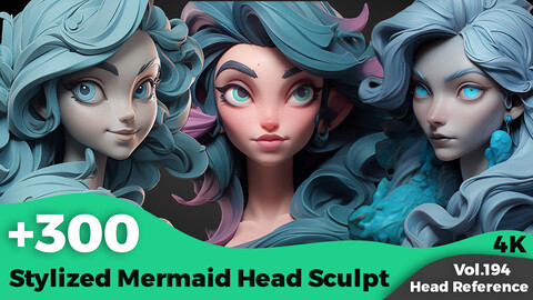 +300 Stylized Mermaid Head Sculpt Reference Images(4k)