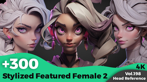 +300 Stylized Featured Female 2 Head Sculpt Reference Images(4k)