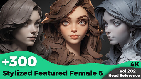 +300 Stylized Featured Female 6 Head Sculpt Reference Images(4k)