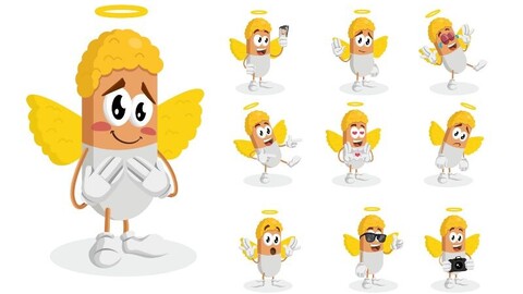 10 Pose Angel Mascot Illustration – Cute & Versatile Cartoon Designs