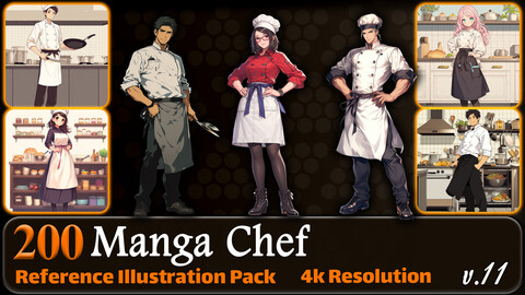 200 Manga Chef (Full Body) Reference Pack | 4K | v.11