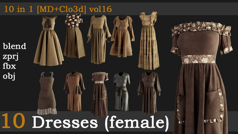 10 Dresses [fbx+obj+zprj+blend][clo+md]vol16