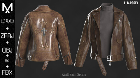 Leather Jacket Female Marvelous designer/Clo3d OBJ mtl FBX ZPRJ +A-POSE