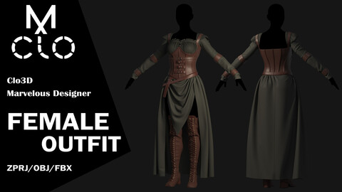 Female outfit / Clo3d / Marvelous designer / Project file / Obj / Fbx / Zprj