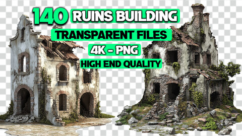 140 Ruins Building - Transparent ( PNG Files )-4K- High Quality