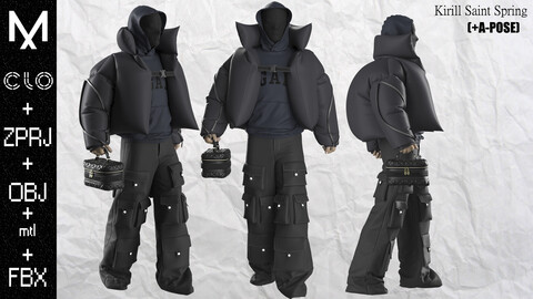 New Outfit Male Marvelous designer/Clo3d OBJ mtl FBX ZPRJ +A-POSE +BAG