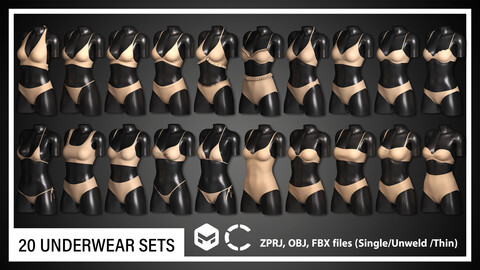 20 UNDERWEAR SETS (CLO3D, MD PROJECTS+OBJ+FBX)