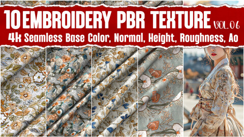 Embroidery VOL.06|Seamless PNG PBR Textures