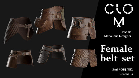 Female belt set / Marvelous Designer/Clo3D project file + OBJ, FBX