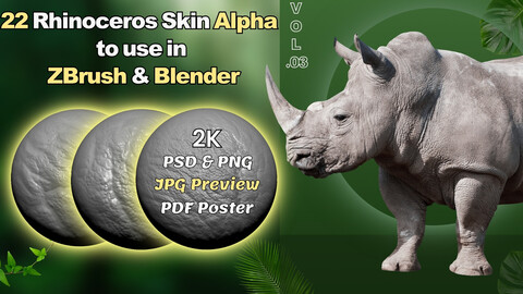 22 Rhinoceros Skin Alpha to use in ZBrush & Blender