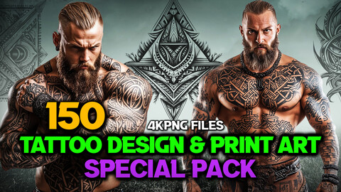 150 Tattoo Design Files and Print Art( PNG Files )-4K- High Quality