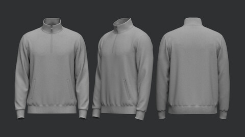 Quarter Zip Stand Collar Jacket 3D Model