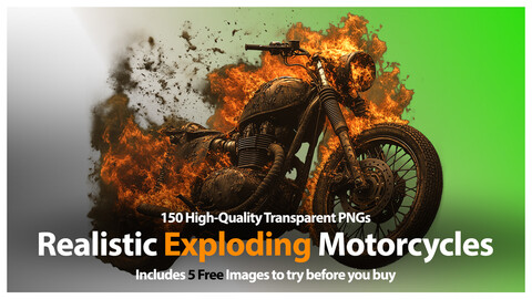 Realistic Exploding Motorcycles | 150 High-Quality Transparent PNGs