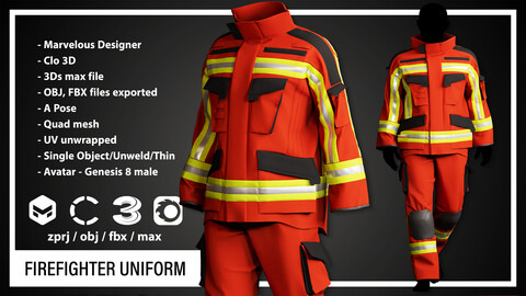 FIREFIGHTER UNIFORM (CLO3D, MD PROJECTS+OBJ+FBX+.max)