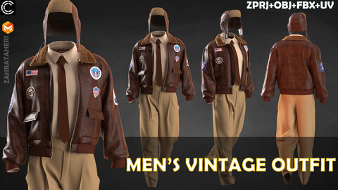 MEN'S VINTAGE OUTFIT(Clo3D Project + OBJ +FBX)