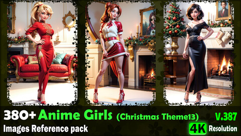 380+ Anime Girls (Christmas Theme 13) Images Reference Pack - 4K Resolution - V.387