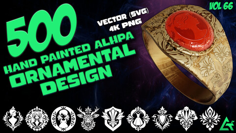 500 Hand Painted Alpha Ornamental Design (MEGA Pack) - Vol 66