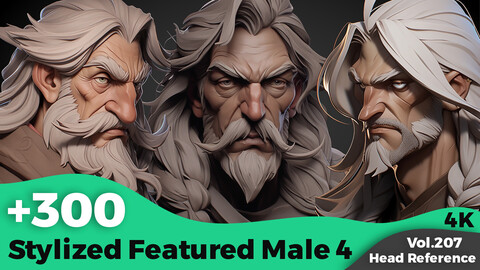 +300 Stylized Featured Male 4 Head Sculpt Reference Images(4k)