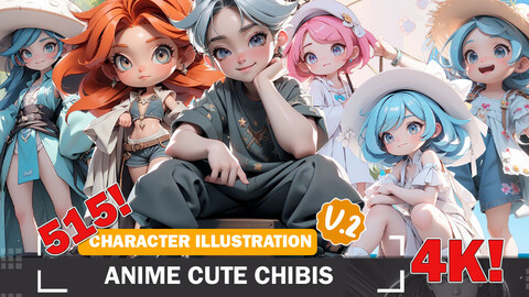 515 Anime Cute Chibis Diverse Outfit Character Design Reference Art V2 4K