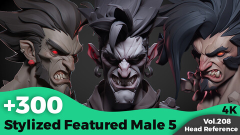 +300 Stylized Featured Male 5 Head Sculpt Reference Images(4k)