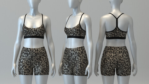 Leopard Print Sports Bra and Legging Shorts Set