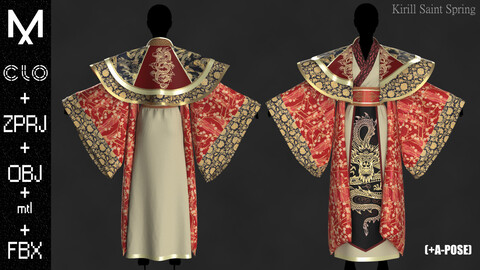 Chinese Folk Outfit/Dress Marvelous designer/Clo3d OBJ mtl FBX ZPRJ+A-POSE