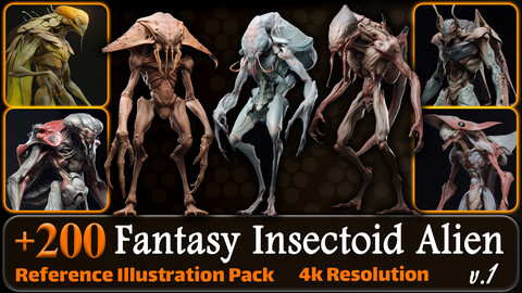 200 Fantasy Insectoid Alien Reference Pack | 4K | v.1