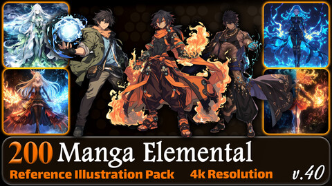 200 Manga Elemental (Full Body) Reference Pack | 4K | v.40