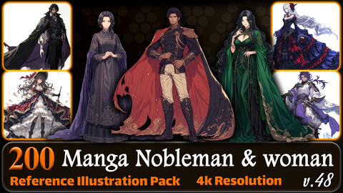 200 Manga Nobleman and Noblewoman (Full Body) Reference Pack | 4K | v.48