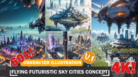 601 Flying Futuristic Sky Cities Concept Diverse Landsacpe Design Reference Art V1 4K