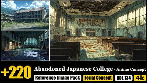 220 Abandoned Japanese College - Anime Concept Reference Image Pack v.134 |4K|