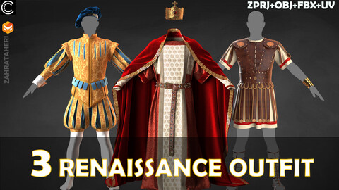 RENAISSANCE OUTFIT(Clo3D Project + OBJ +FBX)