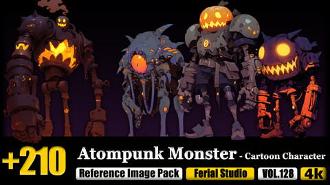 210 Atompunk Monster - Cartoon Character Reference Image Pack v.128 |4K|