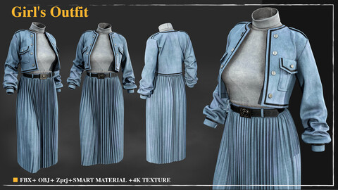 Girl's Outfit 11 / Marvelous Designer / 4k Textures/Smart material / OBJ-FBX