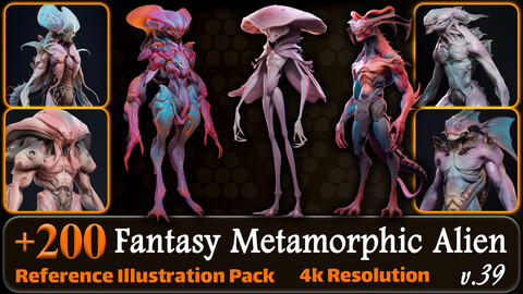 200 Fantasy Metamorphic Alien Reference Pack | 4K | v.39