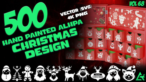 500 Hand Painted Alpha Christmas Design (MEGA Pack) - Vol 68