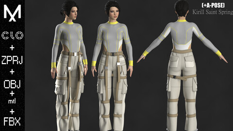 Outfit Female Marvelous designer/Clo3d OBJ mtl FBX ZPRJ +A-POSE